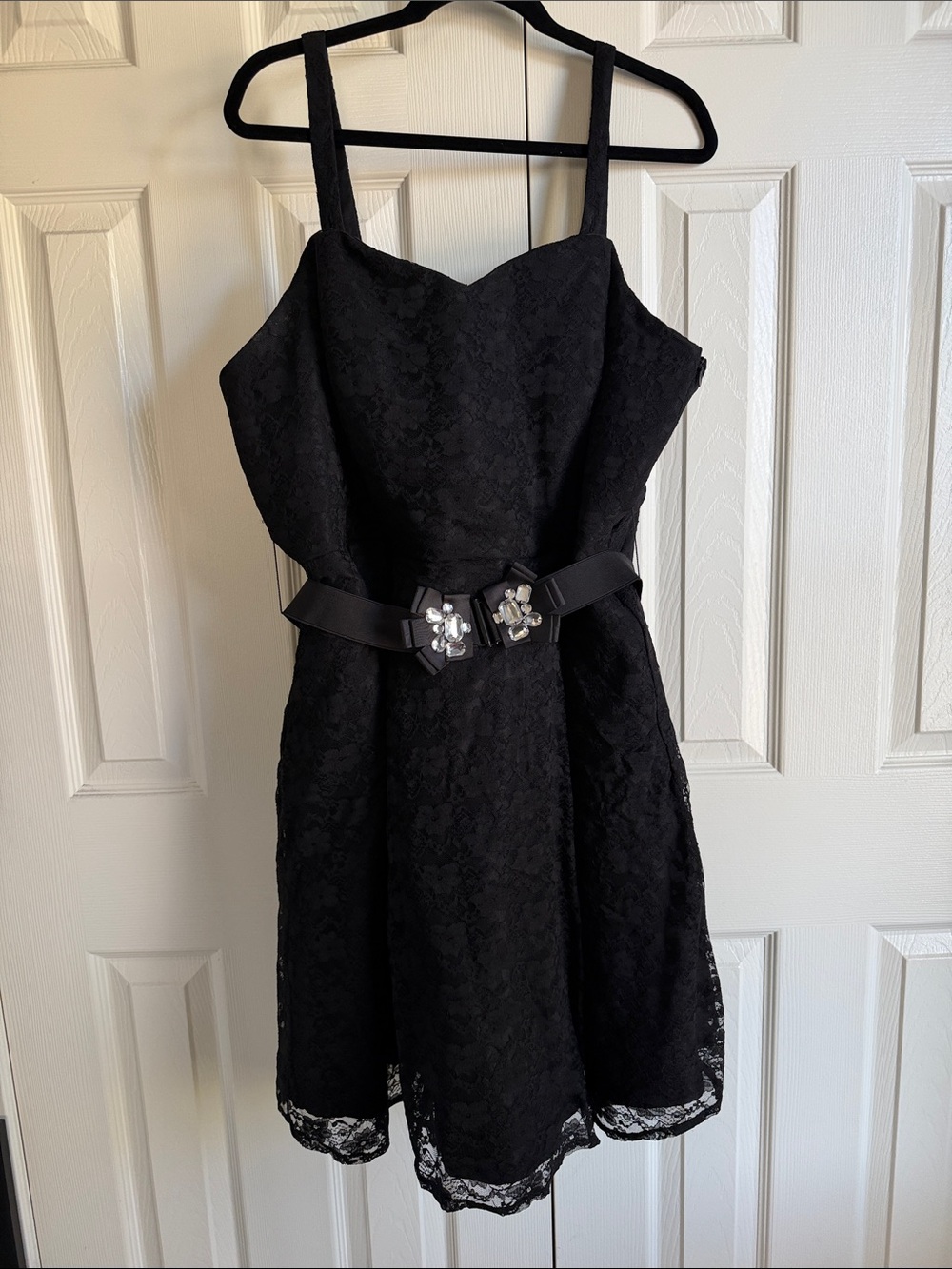Lane Bryant Black Strapless Lace Dress with Jeweled Belt EUC